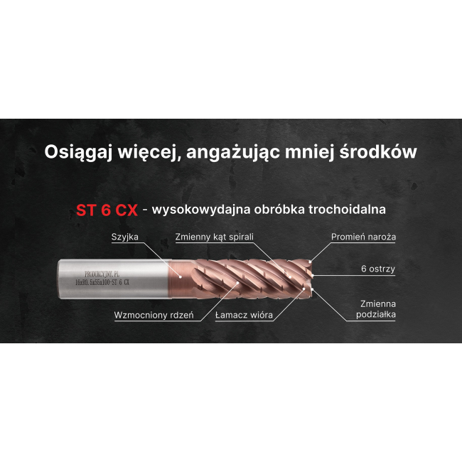 Frez trochoidalny fi 10 R1 ST 6 CX z łamaczem wióra